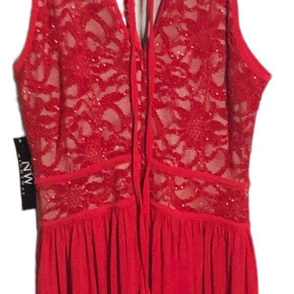 NEW🏷 Red Lace NW Nightway Sz 8 full length sleeveless dress keyhole front - Picture 7 of 16